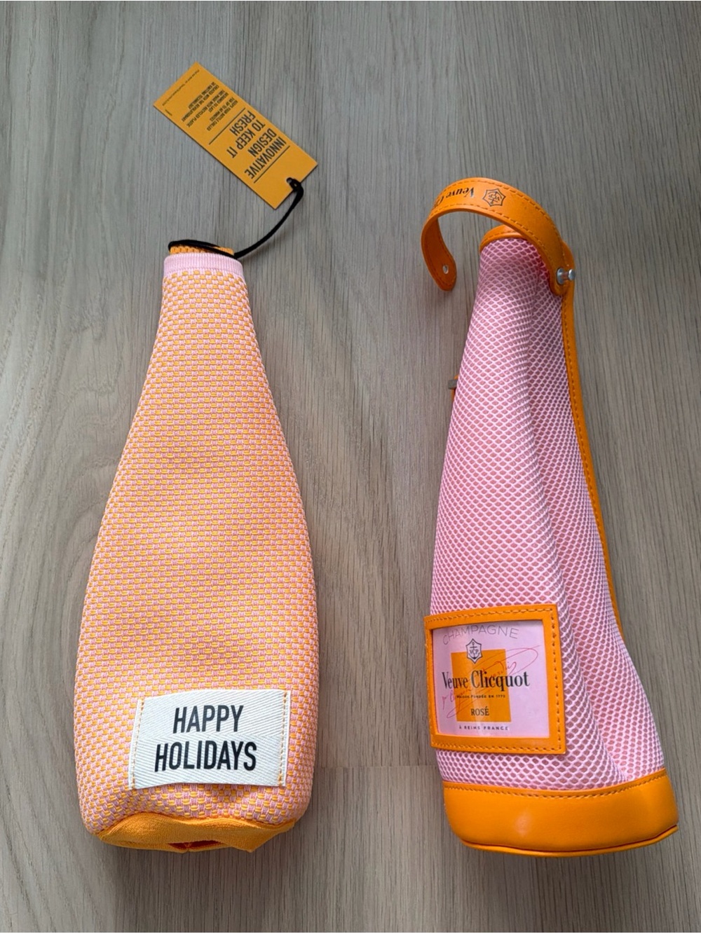 Veuve Clicquot Rose Lot Of 2 Pink/Orange Ice Jackets For Champagne Bottle